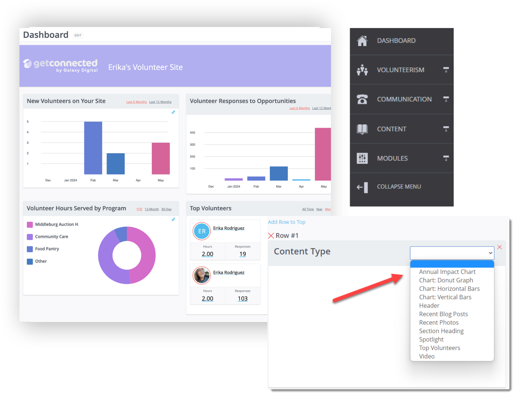 Volunteer Management Dashboard | Get Connected by Galaxy Digital